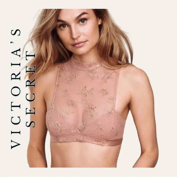 Victoria's Secret Other - Victoria's Secret Very Sexy Lace Bralette High‎ Neck Gold Size large